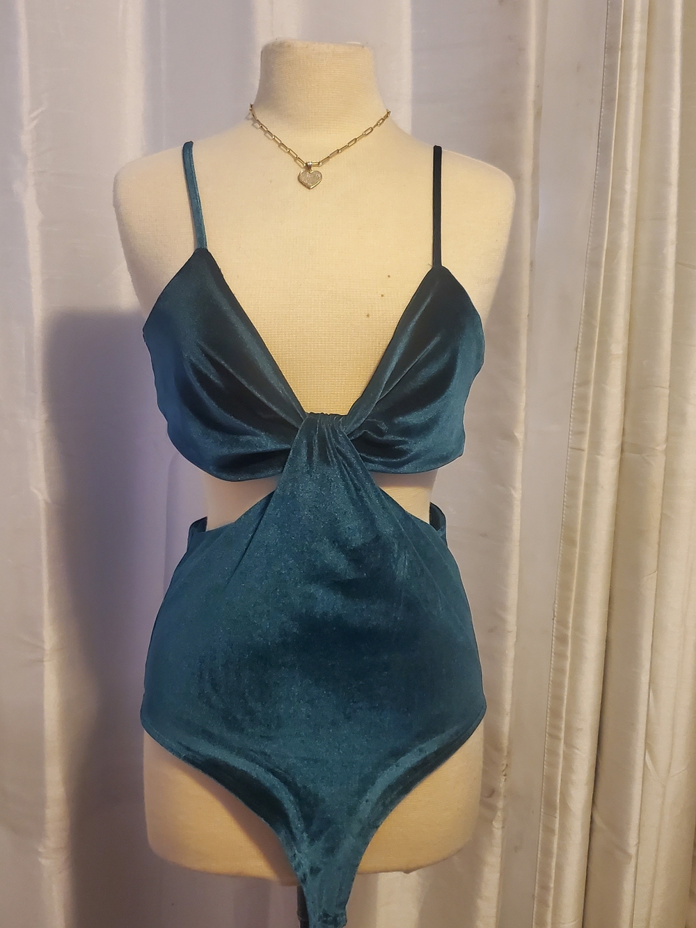 Teal Velvet Cutout Bodysuit - Women's Intimates
